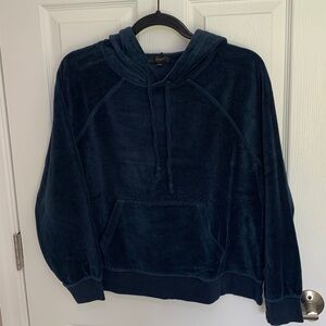 J Crew navy blue velour hoodie sweatshirt size small